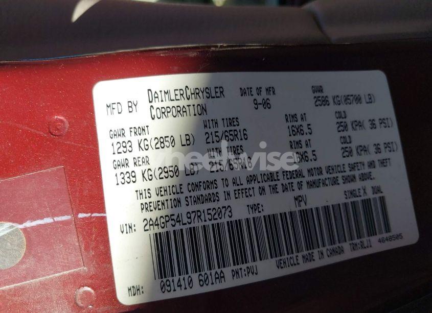 Photo 9 of 2007 Chrysler Town & COUNTRY TOURING (VIN 2A4GP54L97R152073)