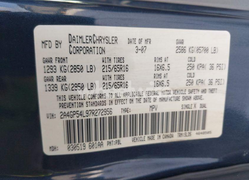 Photo 9 of 2007 Chrysler Town & COUNTRY TOURING (VIN 2A4GP54L97R272956)