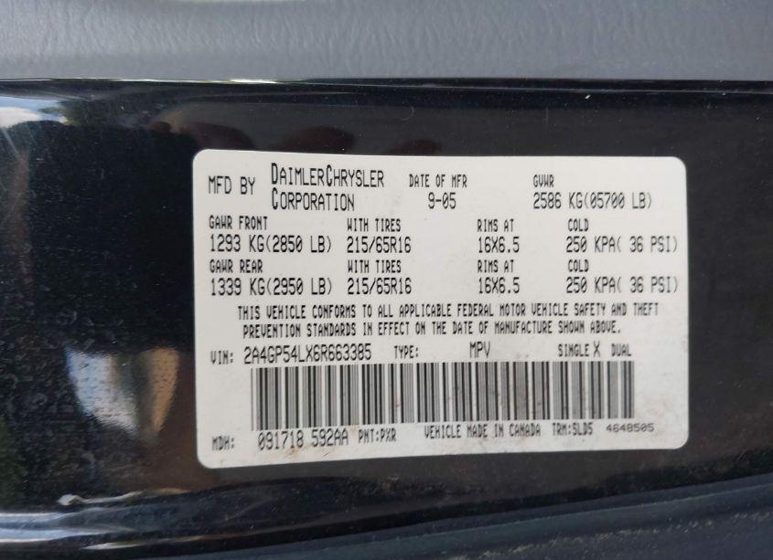 Photo 9 of 2006 Chrysler Town & COUNTRY TOURING (VIN 2A4GP54LX6R663385)