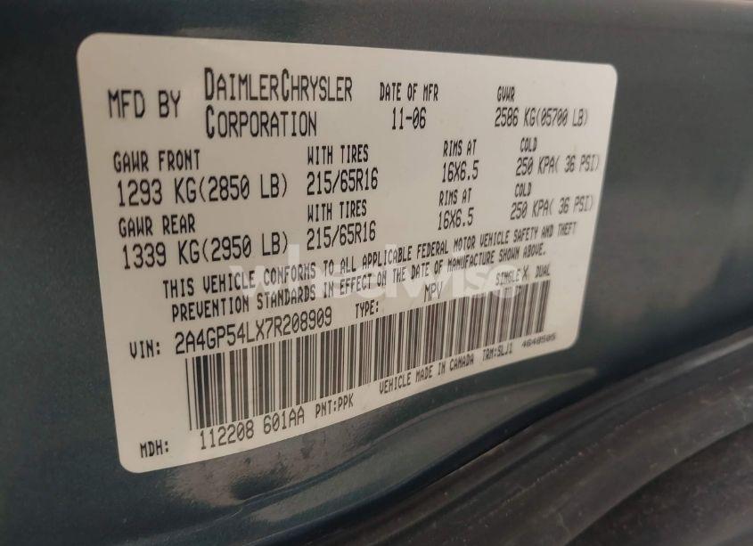 Photo 9 of 2007 Chrysler Town & COUNTRY TOURING (VIN 2A4GP54LX7R208909)