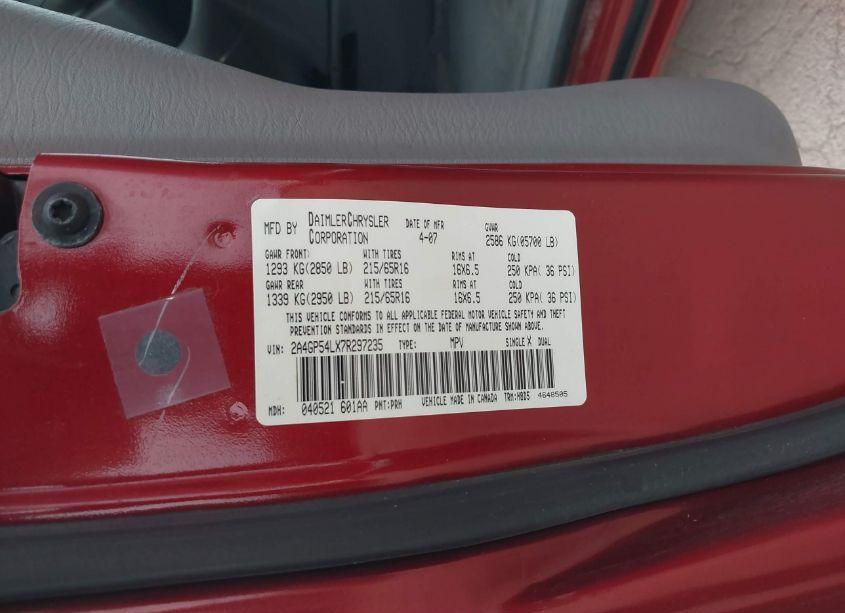 Photo 9 of 2007 Chrysler Town & COUNTRY TOURING (VIN 2A4GP54LX7R297235)