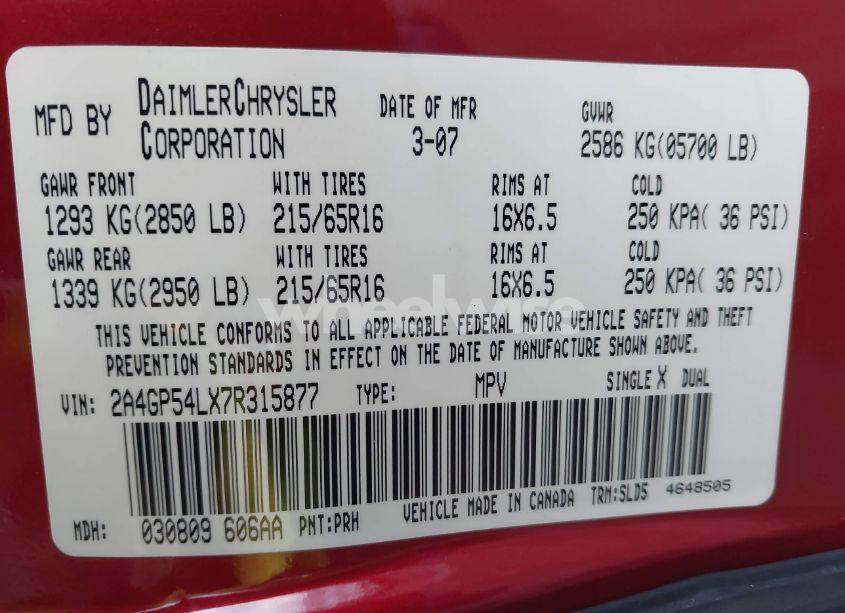 Photo 9 of 2007 Chrysler Town & COUNTRY TOURING (VIN 2A4GP54LX7R315877)