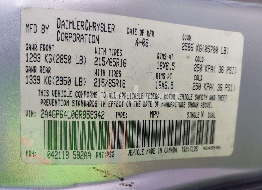 Photo 9 of 2006 Chrysler Town & COUNTRY LIMITED (VIN 2A4GP64L06R859342)