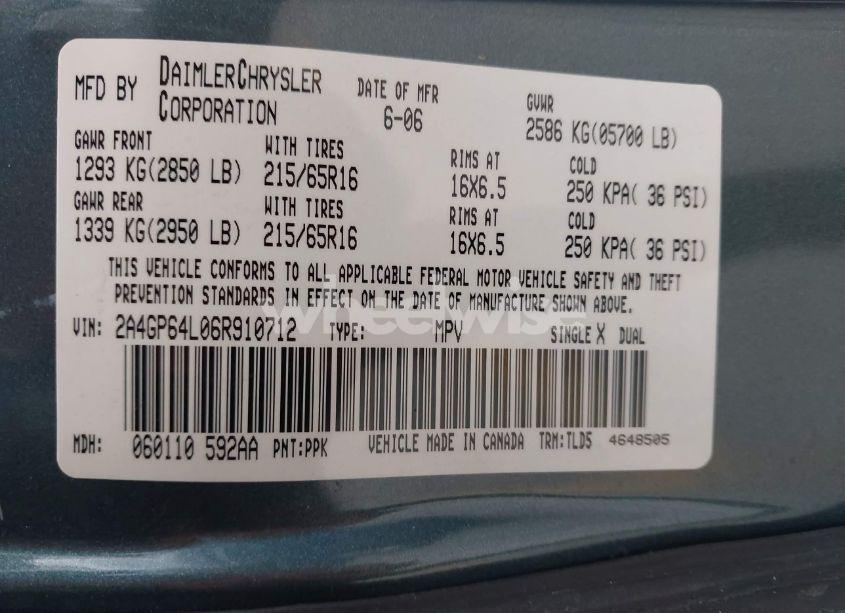 Photo 9 of 2006 Chrysler Town & COUNTRY LIMITED (VIN 2A4GP64L06R910712)