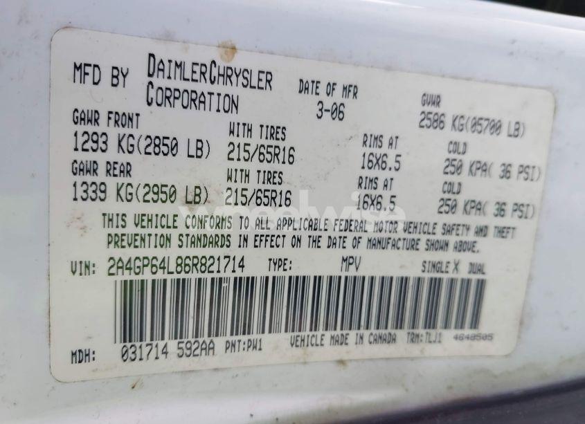 Photo 9 of 2006 Chrysler Town & COUNTRY LIMITED (VIN 2A4GP64L86R821714)