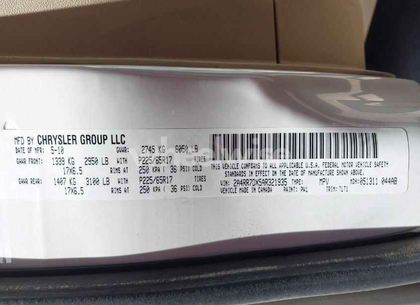 Photo 9 of 2010 Chrysler Town & COUNTRY NEW LIMITED (VIN 2A4RR7DX5AR321935)