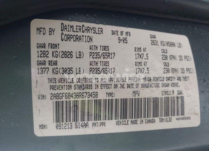 Photo 9 of 2006 Chrysler Pacifica TOURING (VIN 2A8GF68436R673458)