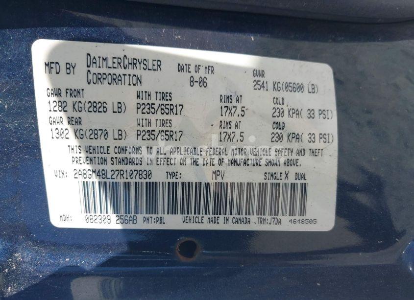 Photo 9 of 2007 Chrysler Pacifica N/A (VIN 2A8GM48L27R107830)