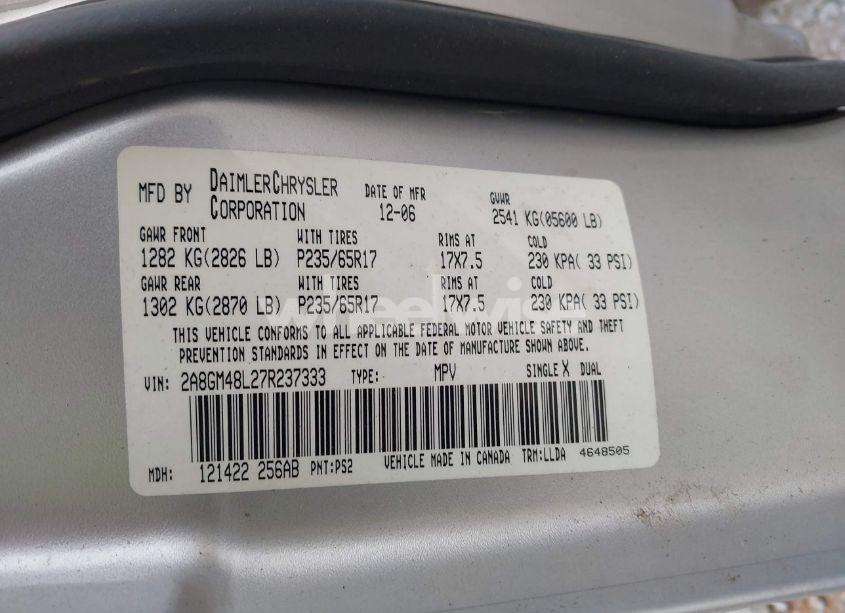Photo 9 of 2007 Chrysler Pacifica N/A (VIN 2A8GM48L27R237333)