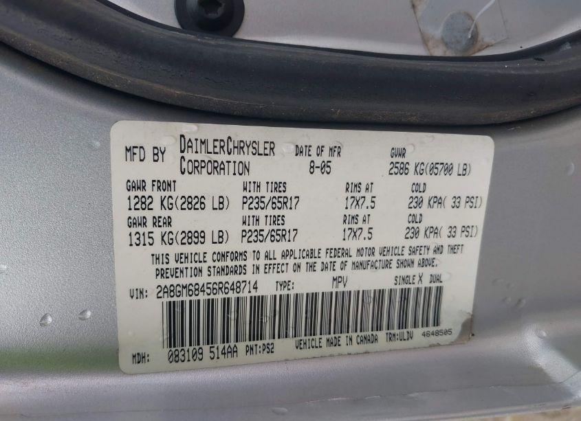 Photo 9 of 2006 Chrysler Pacifica TOURING (VIN 2A8GM68456R648714)