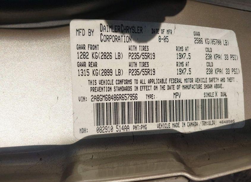 Photo 9 of 2006 Chrysler Pacifica TOURING (VIN 2A8GM68486R657956)