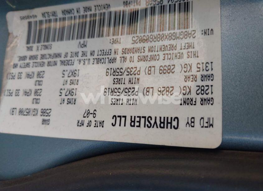 Photo 9 of 2008 Chrysler Pacifica TOURING (VIN 2A8GM68X08R609025)