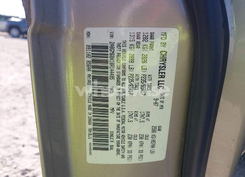 Photo 9 of 2008 Chrysler Pacifica TOURING (VIN 2A8GM68X18R144495)