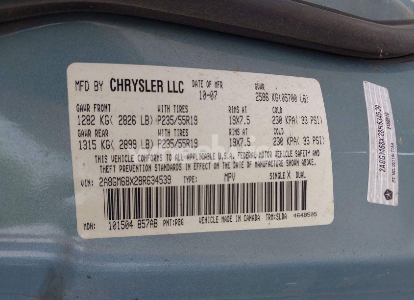 Photo 9 of 2008 Chrysler Pacifica TOURING (VIN 2A8GM68X28R634539)