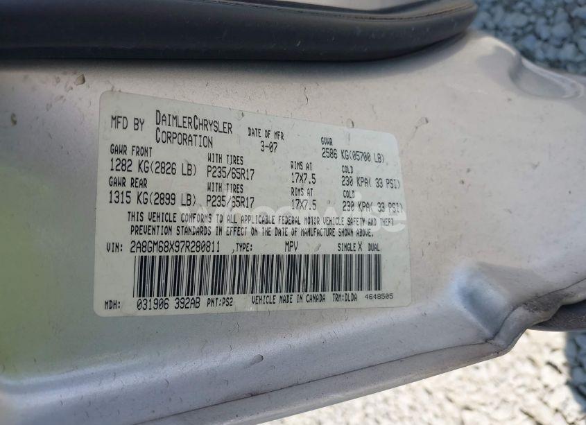 Photo 9 of 2007 Chrysler Pacifica TOURING (VIN 2A8GM68X97R280811)