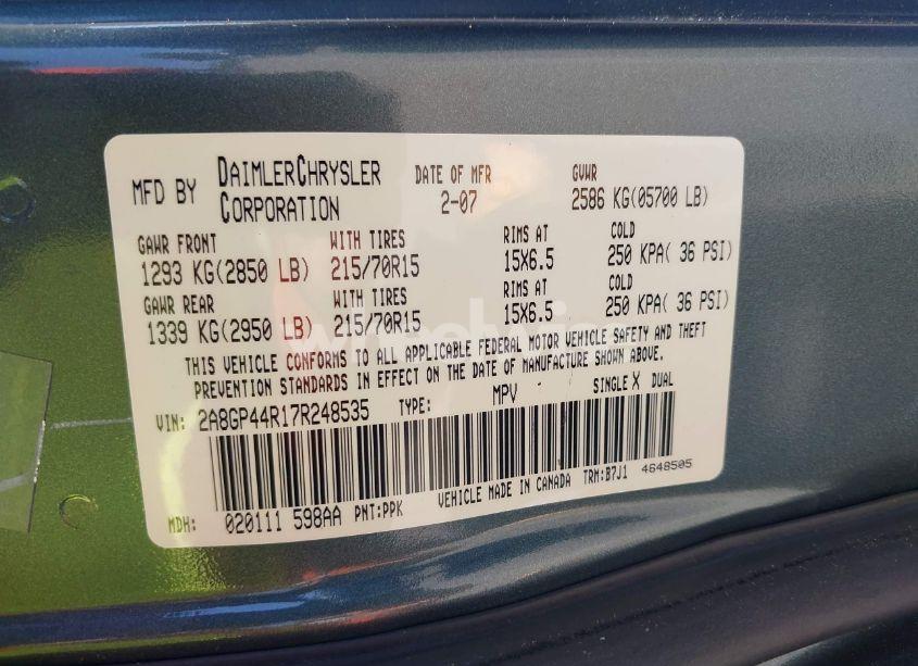 Photo 9 of 2007 Chrysler Town & COUNTRY LX (VIN 2A8GP44R17R248535)