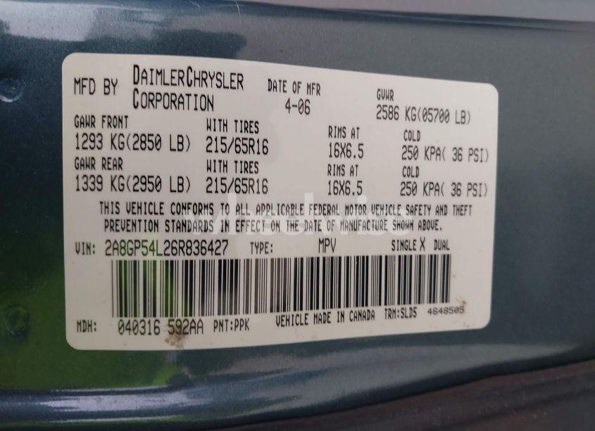 Photo 9 of 2006 Chrysler Town & COUNTRY TOURING (VIN 2A8GP54L26R836427)