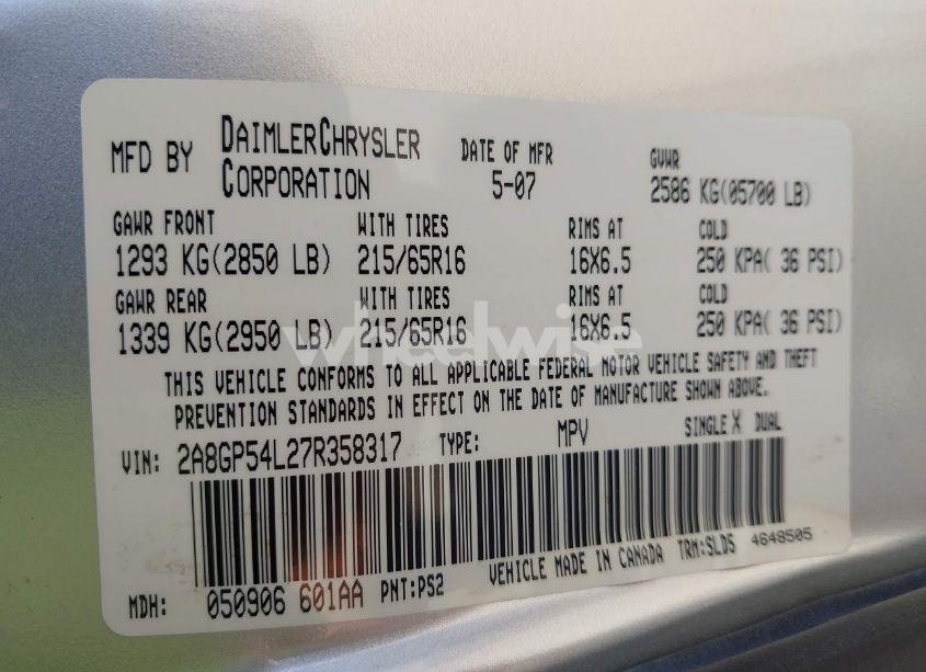 Photo 9 of 2007 Chrysler Town & COUNTRY TOURING (VIN 2A8GP54L27R358317)