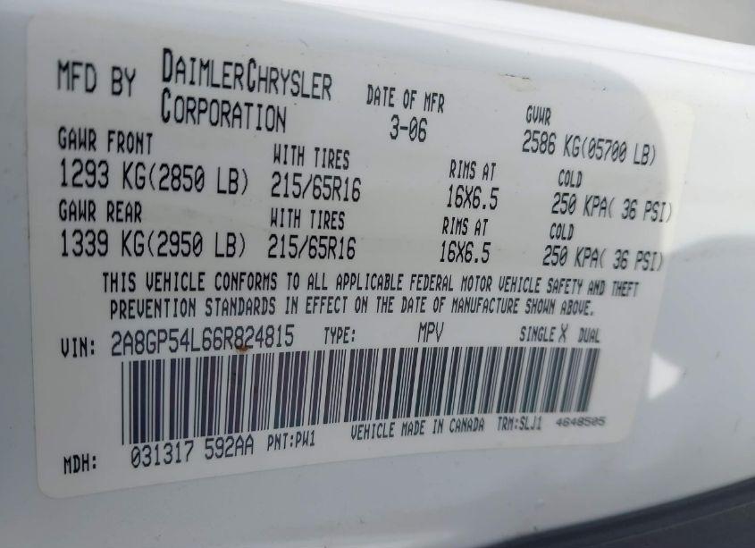 Photo 9 of 2006 Chrysler Town & COUNTRY TOURING (VIN 2A8GP54L66R824815)