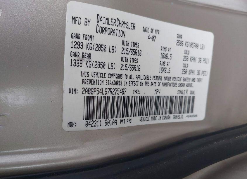 Photo 9 of 2007 Chrysler Town & COUNTRY TOURING (VIN 2A8GP54L67R275487)