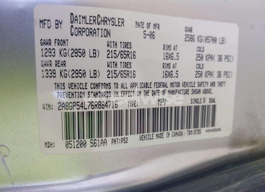 Photo 9 of 2006 Chrysler Town & COUNTRY TOURING (VIN 2A8GP54L76R884716)