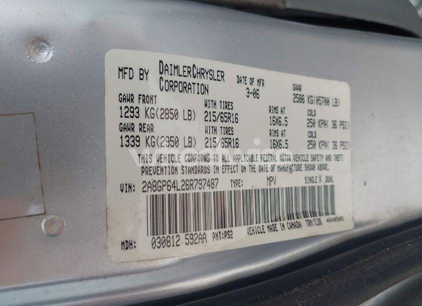 Photo 9 of 2006 Chrysler Town & COUNTRY LIMITED (VIN 2A8GP64L26R797487)