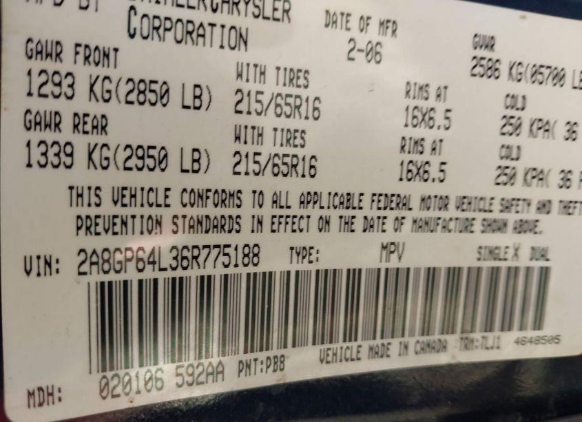 Photo 9 of 2006 Chrysler Town & COUNTRY LIMITED (VIN 2A8GP64L36R775188)