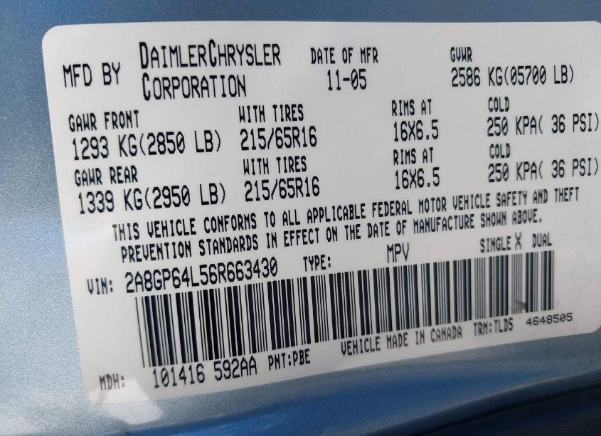 Photo 9 of 2006 Chrysler Town & COUNTRY LIMITED (VIN 2A8GP64L56R663430)