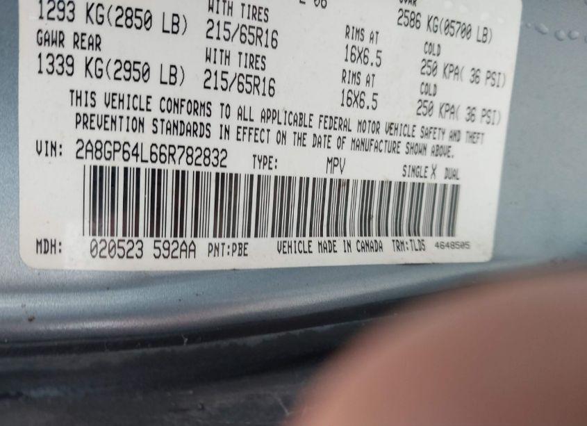 Photo 9 of 2006 Chrysler Town & COUNTRY LIMITED (VIN 2A8GP64L66R782832)