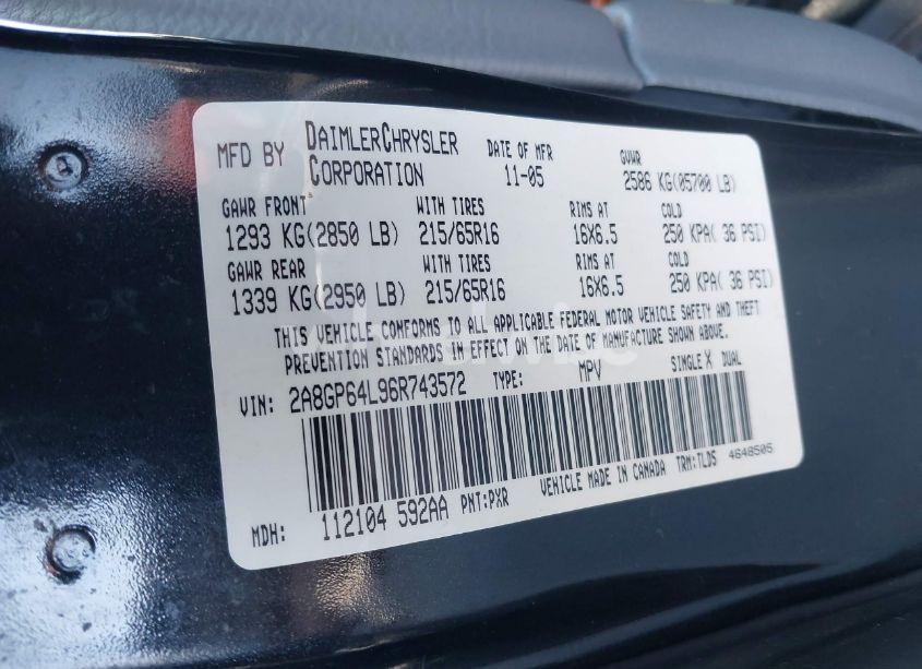 Photo 9 of 2006 Chrysler Town & COUNTRY LIMITED (VIN 2A8GP64L96R743572)