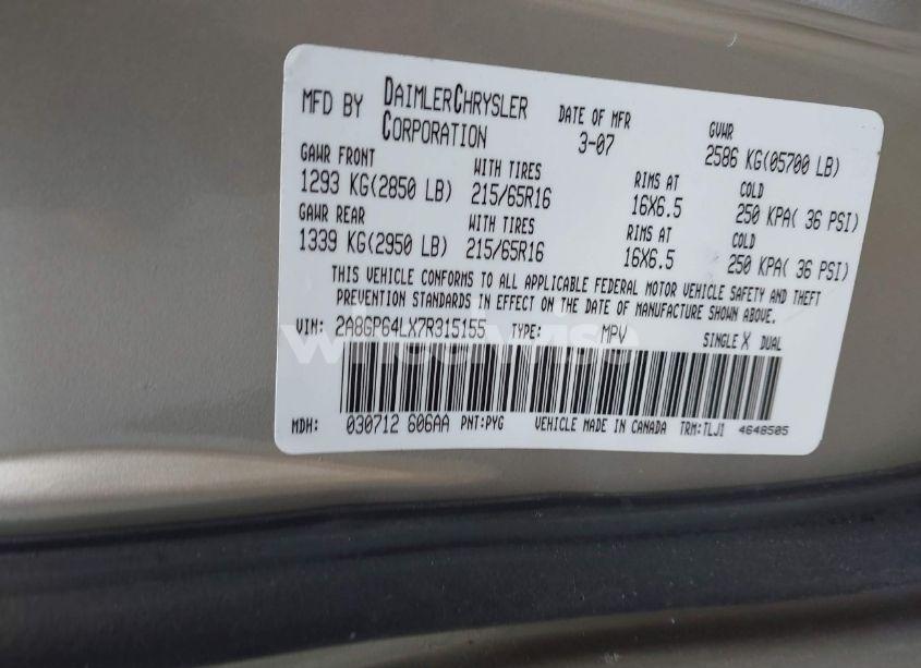 Photo 9 of 2007 Chrysler Town & COUNTRY LIMITED (VIN 2A8GP64LX7R315155)