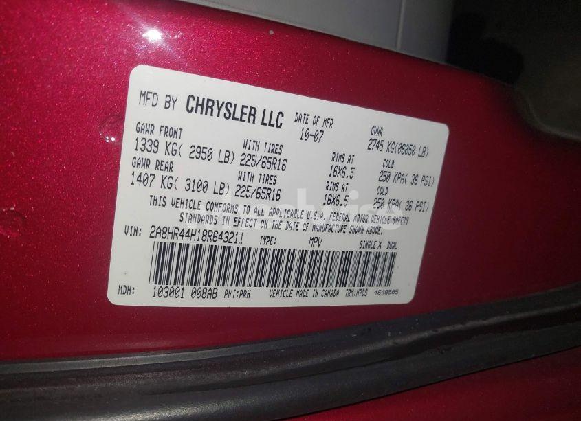 Photo 9 of 2008 Chrysler Town & COUNTRY LX (VIN 2A8HR44H18R643211)