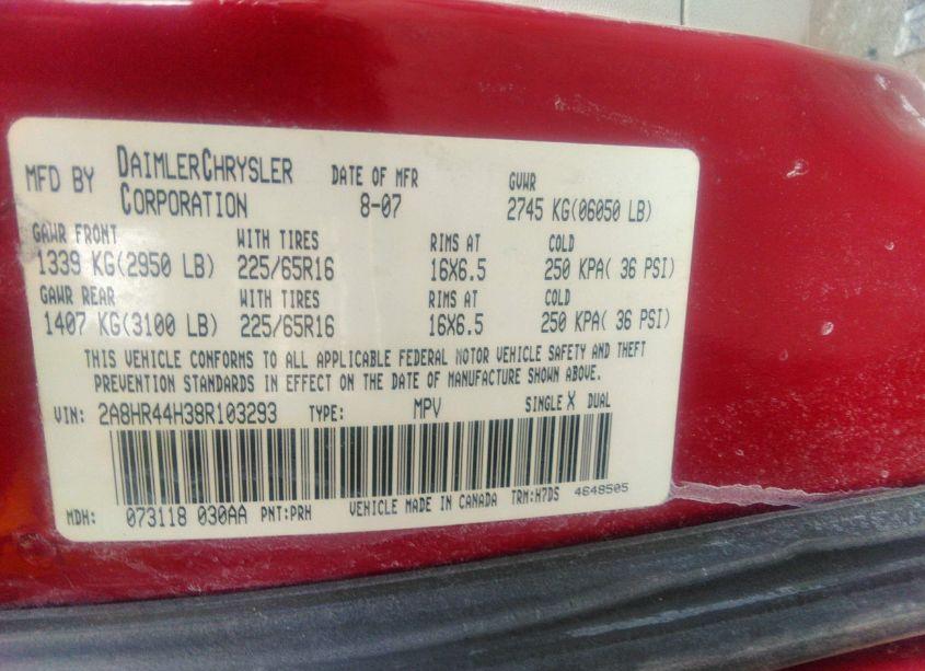 Photo 9 of 2008 Chrysler Town & COUNTRY LX (VIN 2A8HR44H38R103293)