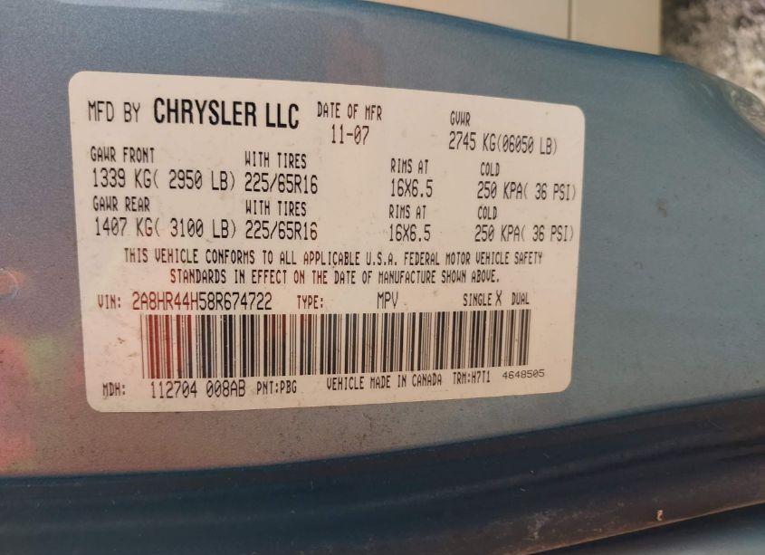 Photo 9 of 2008 Chrysler Town & COUNTRY LX (VIN 2A8HR44H58R674722)