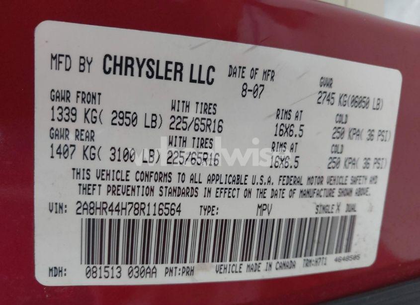 Photo 9 of 2008 Chrysler Town & COUNTRY LX (VIN 2A8HR44H78R116564)