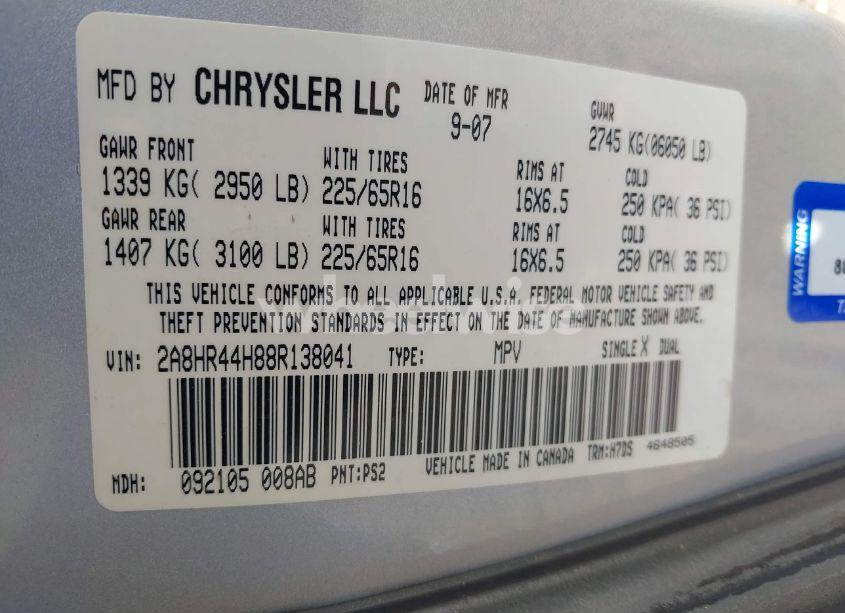 Photo 9 of 2008 Chrysler Town & COUNTRY LX (VIN 2A8HR44H88R138041)