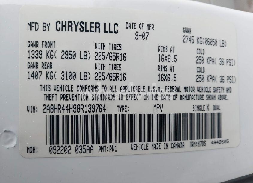 Photo 9 of 2008 Chrysler Town & COUNTRY LX (VIN 2A8HR44H98R139764)