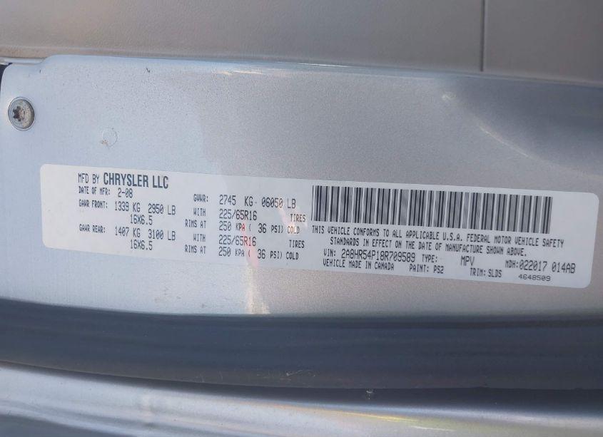 Photo 9 of 2008 Chrysler Town & COUNTRY TOURING (VIN 2A8HR54P18R709589)