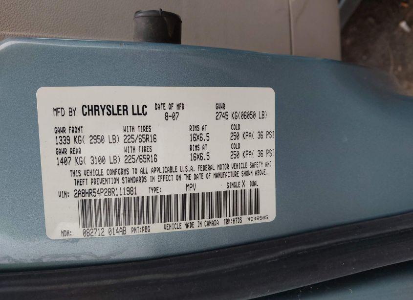 Photo 9 of 2008 Chrysler Town & COUNTRY TOURING (VIN 2A8HR54P28R111981)