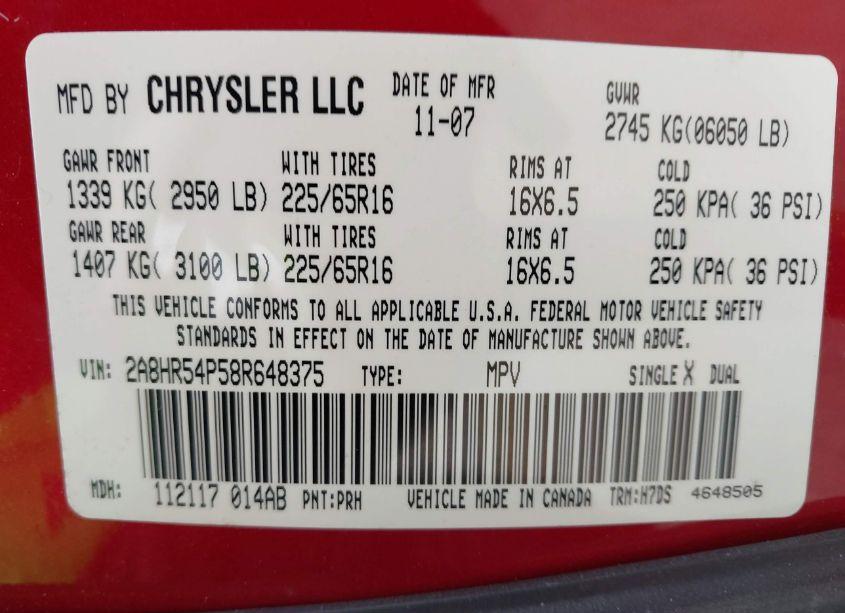 Photo 9 of 2008 Chrysler Town & COUNTRY TOURING (VIN 2A8HR54P58R648375)