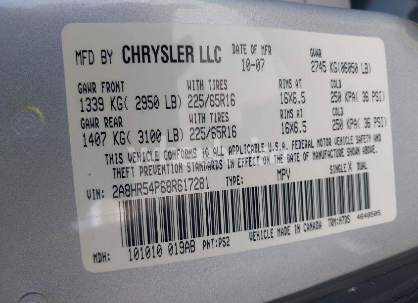 Photo 9 of 2008 Chrysler Town & COUNTRY TOURING (VIN 2A8HR54P68R617281)