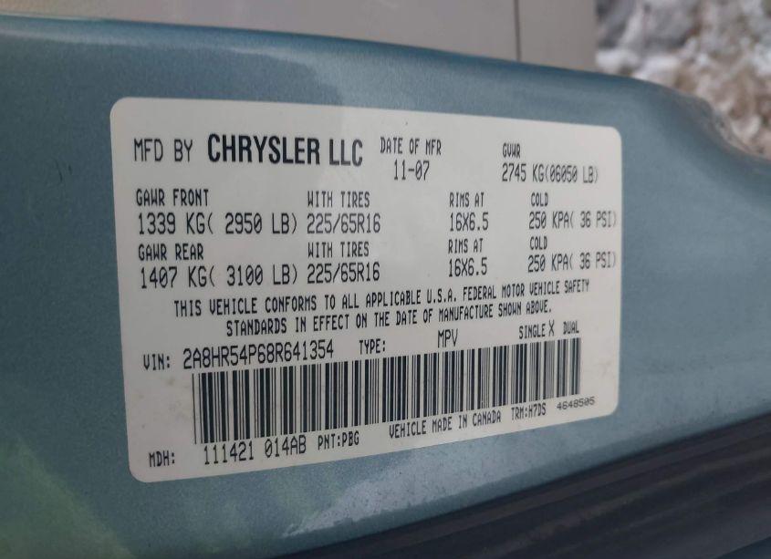 Photo 9 of 2008 Chrysler Town & COUNTRY TOURING (VIN 2A8HR54P68R641354)