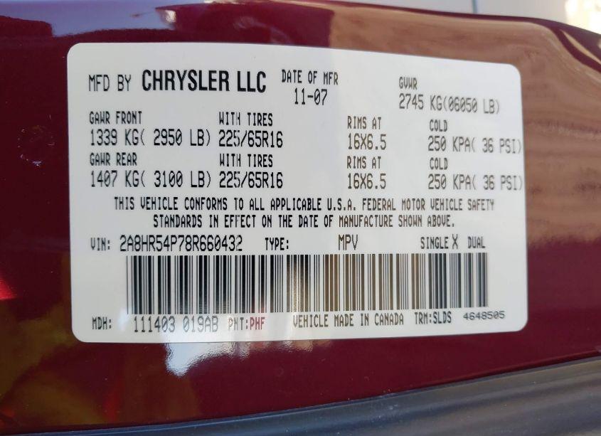 Photo 9 of 2008 Chrysler Town & COUNTRY TOURING (VIN 2A8HR54P78R660432)