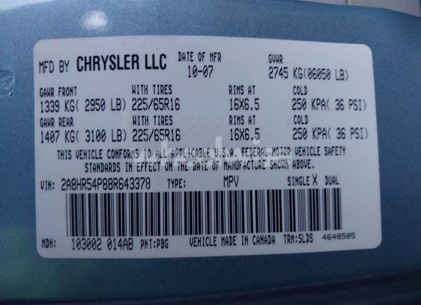 Photo 9 of 2008 Chrysler Town & COUNTRY TOURING (VIN 2A8HR54P88R643378)