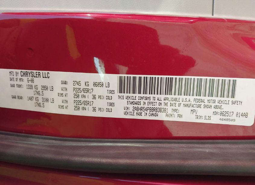 Photo 9 of 2008 Chrysler Town & COUNTRY TOURING (VIN 2A8HR54P88R838381)