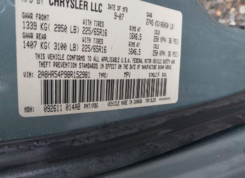 Photo 9 of 2008 Chrysler Town & COUNTRY TOURING (VIN 2A8HR54P98R152981)