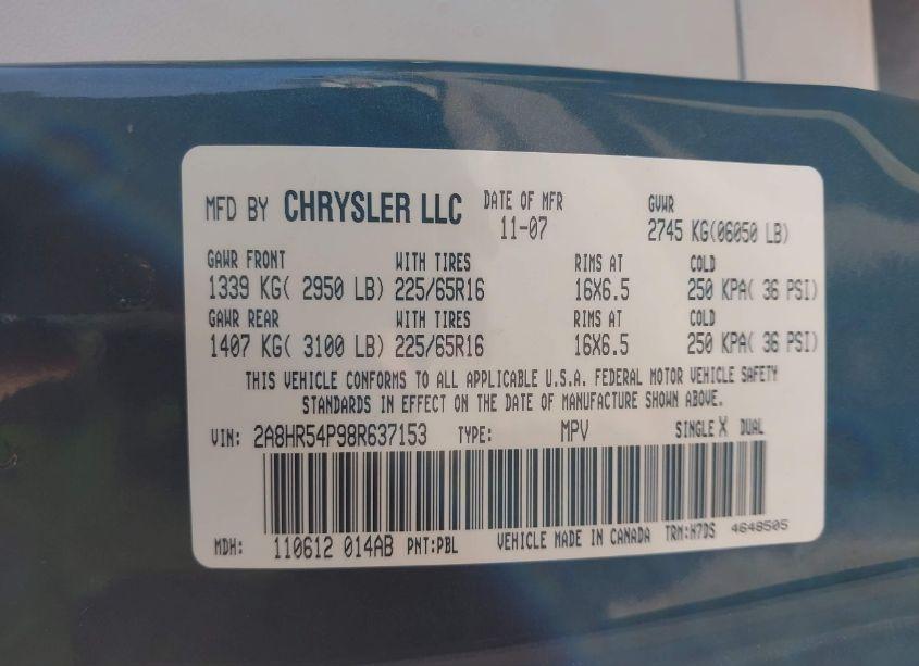 Photo 9 of 2008 Chrysler Town & COUNTRY TOURING (VIN 2A8HR54P98R637153)