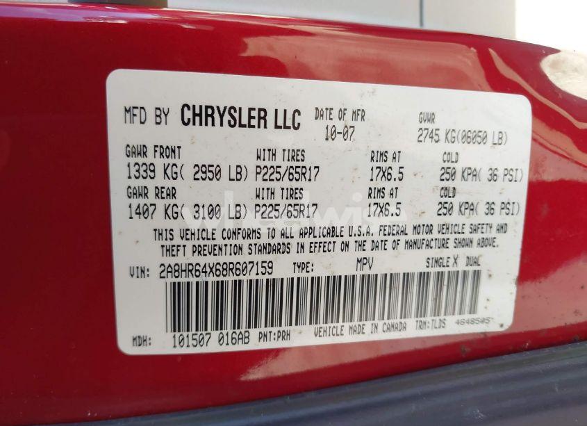 Photo 9 of 2008 Chrysler Town & COUNTRY LIMITED (VIN 2A8HR64X68R607159)