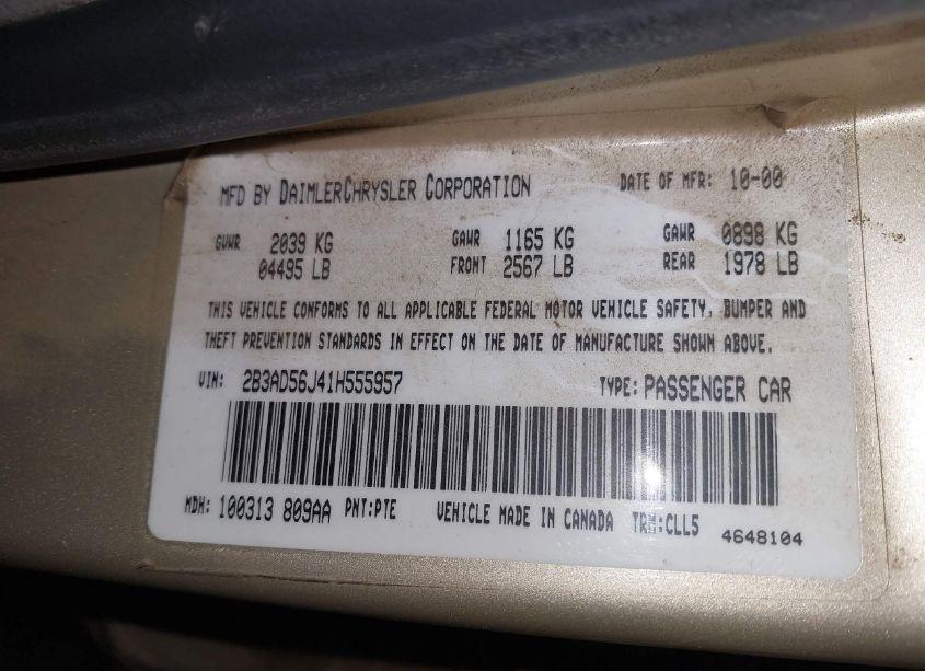 Photo 9 of 2001 Dodge Intrepid ES (VIN 2B3AD56J41H555957)