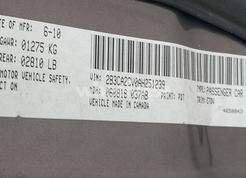 Photo 9 of 2010 Dodge Charger 3.5L (VIN 2B3CA2CV0AH251239)